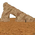 Giant Natural Stone and Wood Structure in Arid Landscape With Human Figure