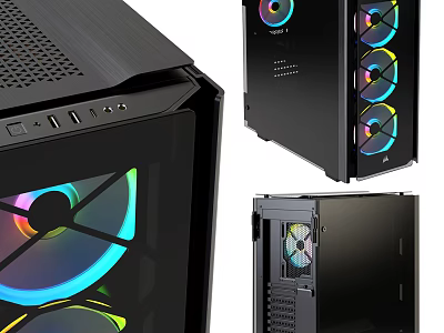 Modern Black Gaming Computer Case With RGB Fans And Transparent Side Panel 3d model