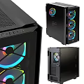 Modern Black Gaming Computer Case With RGB Fans And Transparent Side Panel