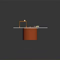 Industrial Circular Tank Structure With Orange Metal Frame Platform And Pipes