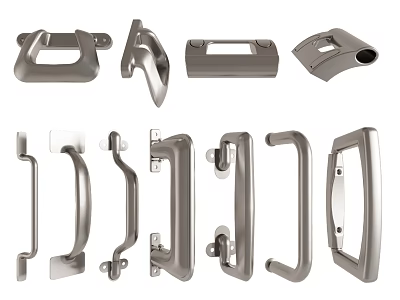 Various Modern Door Handles With Different Styles And Metal Finishes 3d model