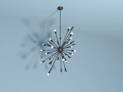 Modern Spherical Chandelier With Metal Arms And White Bulbs In Interior Space 3d model