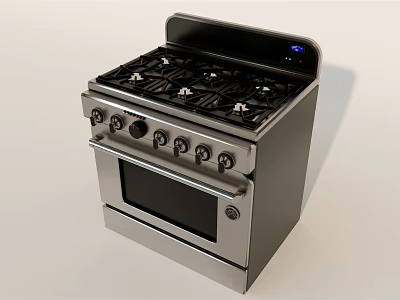 Stainless Steel Gas Stove Oven Combination Kitchen Appliance With Multiple Burners And Knobs 3d model