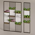 Stylish Room Divider Featuring Vertical Slats Wooden Shelves Green Plants And Pink Flowers