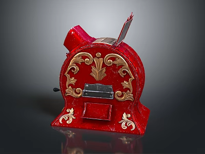 Vintage Red Cash Register With Ornate Gold Decorative Patterns And Classic Design 3d model