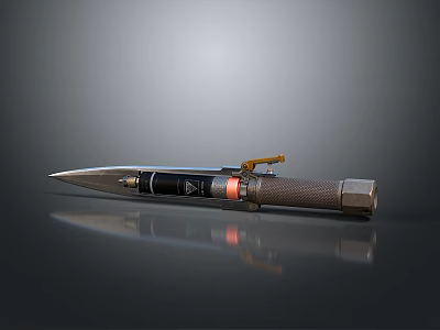 Metallic Mechanical Tool With Sharp Tip Knurled Grip And Colorful Components 3d model