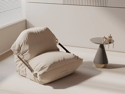 Beige Comfortable Lounge Chair In Modern Interior With Small Round Side Table And Decorations 3d model
