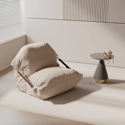Beige Comfortable Lounge Chair In Modern Interior With Small Round Side Table And Decorations 3d model