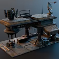 Futuristic Architecture Structure With Satellite Dish Mechanical Platform And Metal Pillars