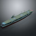 Aircraft Carrier 3D Model Featuring Flight Deck Runway and Structure on Gray Background 3d model