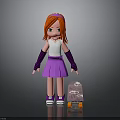 Cartoon Girl With Red Hair Wearing White Top Purple Skirt Purple Wristbands And Skateboard