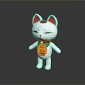 White Lucky Cat Figurine With Red Ears Green Collar And Gold Fortune Charm