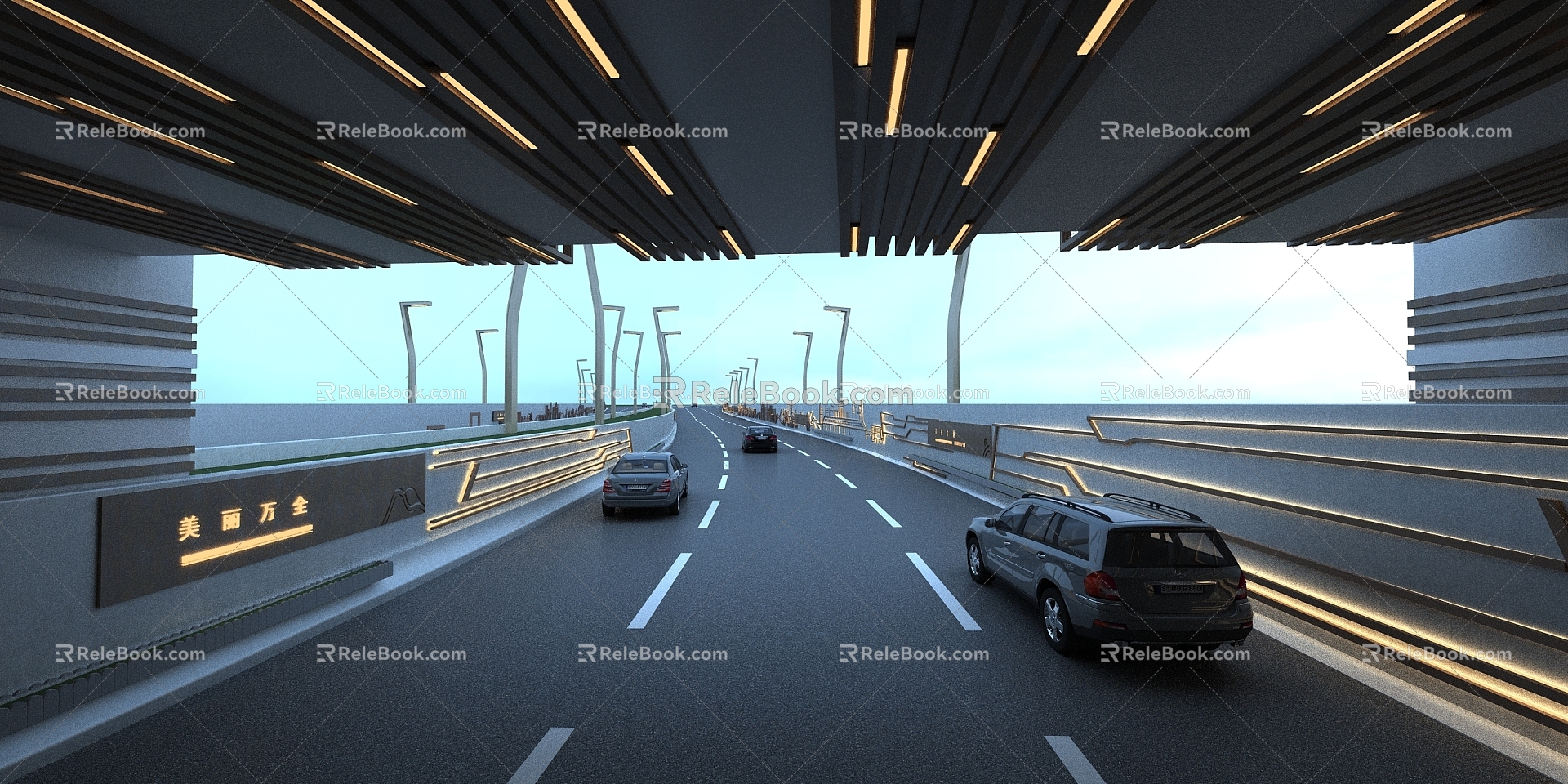 Under the bridge of modern road 3d model