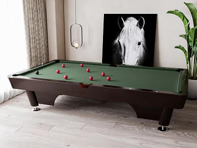 Modern Billiard Room With Green Table Red Balls And Horse Art 3d model