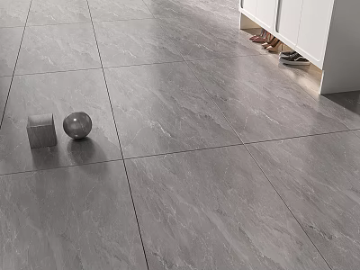 Gray Textured Floor Tiles In Modern Interior With White Cabinets And Decorative Objects 3d model