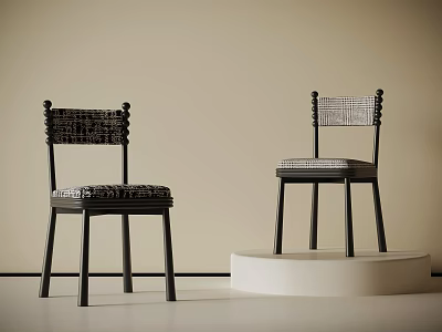 Modern Dining Chairs With Woven Backrest Black Legs And Upholstered Seat 3d model