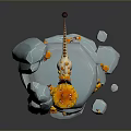 Fantasy Creature 3D Model Standing On Ice Block With Small Fish And Orange Elements 3d model