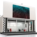 Modern Exhibition Booth Design With Large Display Checkerboard Pattern And Glass Windows 3d model