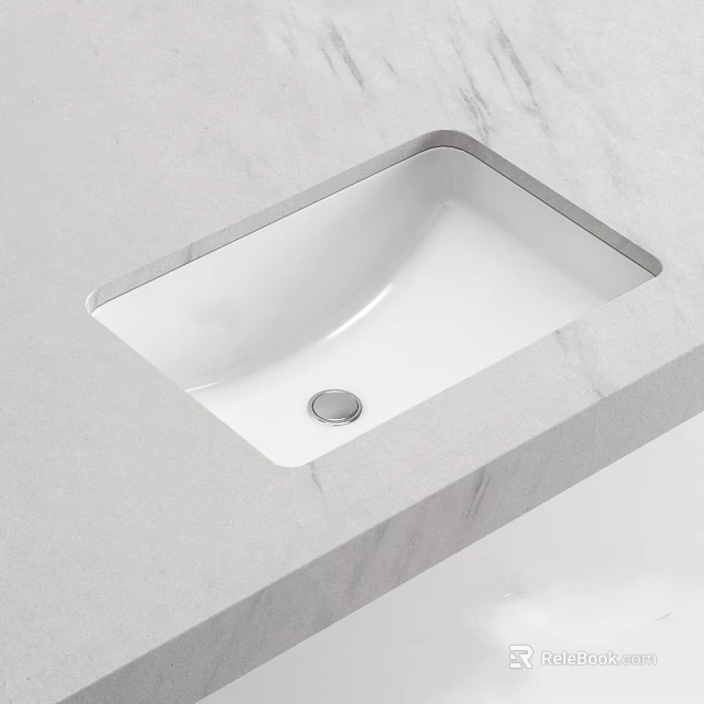 Modern White Built-in Washbasin with Elegant Sleek Marble Countertop Design 3d model 