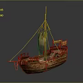 Wooden Ship Model With Sail Mast Yellow Flags And Wooden Hull Structure