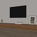Wooden TV Stand with Vase of Yellow Flowers Books and Framed Art under Mounted TV
