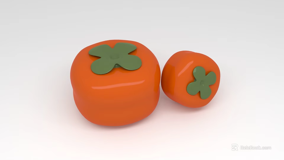 Orange Inflatable Persimmon Shaped Decorations With Green Leaf Accents 3d model