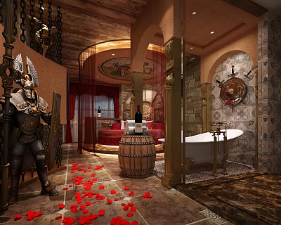 Retro Room Theme Hotel Room Chain Armor Guard 3d model