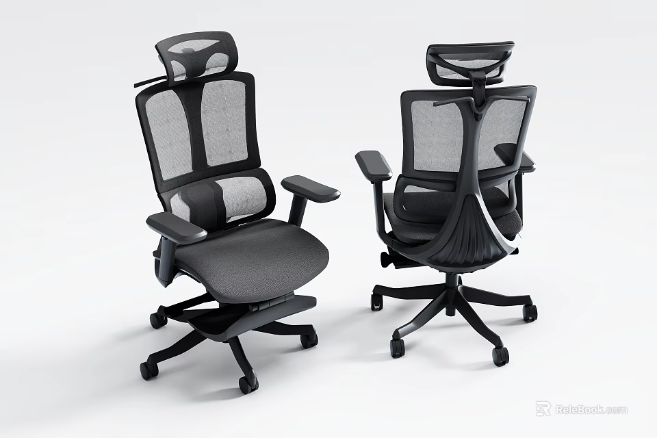 Ergonomic Office Chair With Mesh Back Headrest Adjustable Armrests And Swivel Base 3d model 