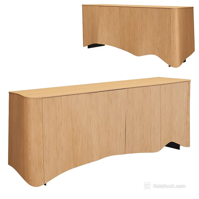 Modern Natural Wood Sideboard With Curved Design And Black Support Legs 3d model 
