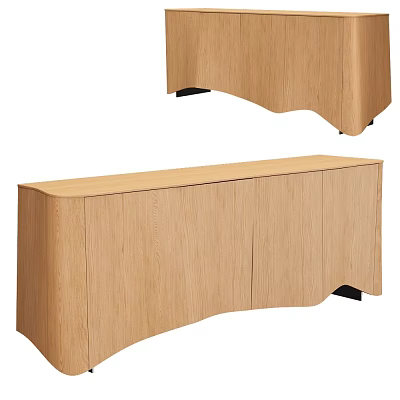 Modern Natural Wood Sideboard With Curved Design And Black Support Legs 3d model
