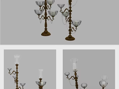 Elegant Vintage Decorative Ornament Set With Brass Candle Holders And Glass Shades 3d model