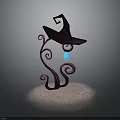 Mystical Witch Hat Decorative Sculpture With Purple Spiral Vines Blue Glowing Orb And Patterned Base