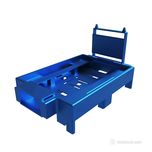 Blue 3D Model of Mechanical Base Structure With Support Frame and Compartments 3d model