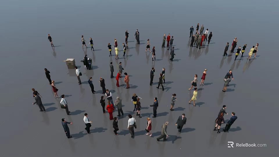 Crowd of People Gathered and Moving on Gray Ground Surface 3d model 