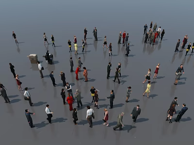 Crowd of People Gathered and Moving on Gray Ground Surface 3d model