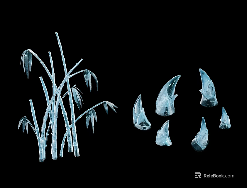 Modern Transparent Landscape Sculpture With Reed Like Structures And Shell Shaped Elements 3d model 
