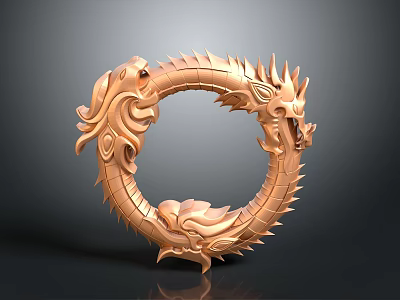 Detailed Golden Dragon Sculpture Showcasing Circular Ring Body And Intricate Features 3d model