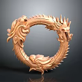 Detailed Golden Dragon Sculpture Showcasing Circular Ring Body And Intricate Features