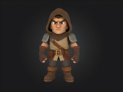 Stylized Cartoon Medieval Warrior Character With Hooded Armor Belt And Boots 3d model