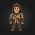 Stylized Cartoon Medieval Warrior Character With Hooded Armor Belt And Boots