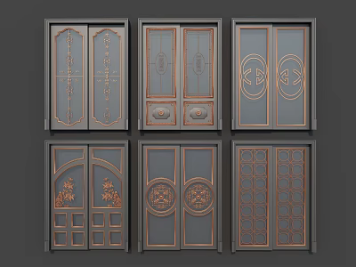 Various Decorative Entry Doors with Glass Panels Metal Frames and Modern Styles 3d model