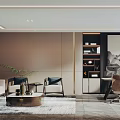 Modern Elegant Office Interior With Sofa Coffee Table Bookshelf Desk Chair Rug And Decorative Painting