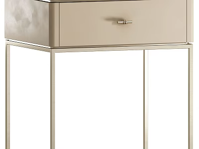 Modern Light Beige Bedside Table With Metal Frame And Single Drawer 3d model