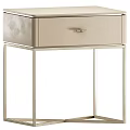 Modern Light Beige Bedside Table With Metal Frame And Single Drawer 3d model