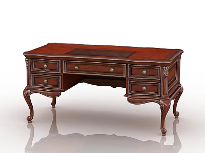 Traditional Wooden Desk With Leather Top And Ornate Carved Legs Design 3d model