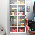 Modern Entertainment Room with Gaming Chairs Computer Setup Round Window City Night View Snack Shelves