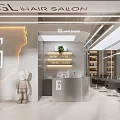 GL Hair Salon Interior Design With Illuminated Logo Reception Desk And Green Plants