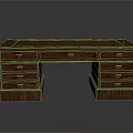 Classic Dark Wooden Writing Desk With Spacious Top Multiple Drawers And Handles