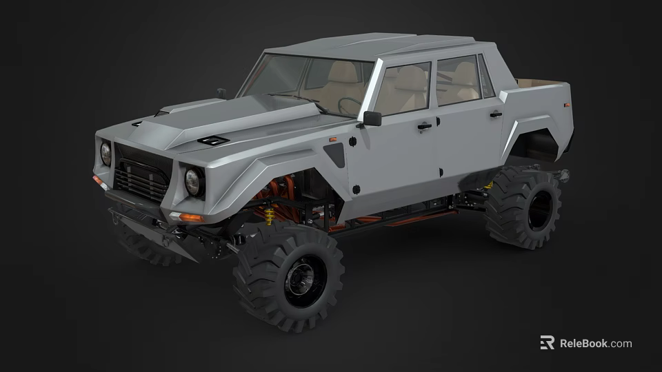 Modern Silver Off Road Pickup Truck With Oversized Tires Aggressive Grille And Rugged Design 3d model 