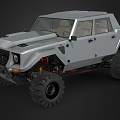 Modern Silver Off Road Pickup Truck With Oversized Tires Aggressive Grille And Rugged Design